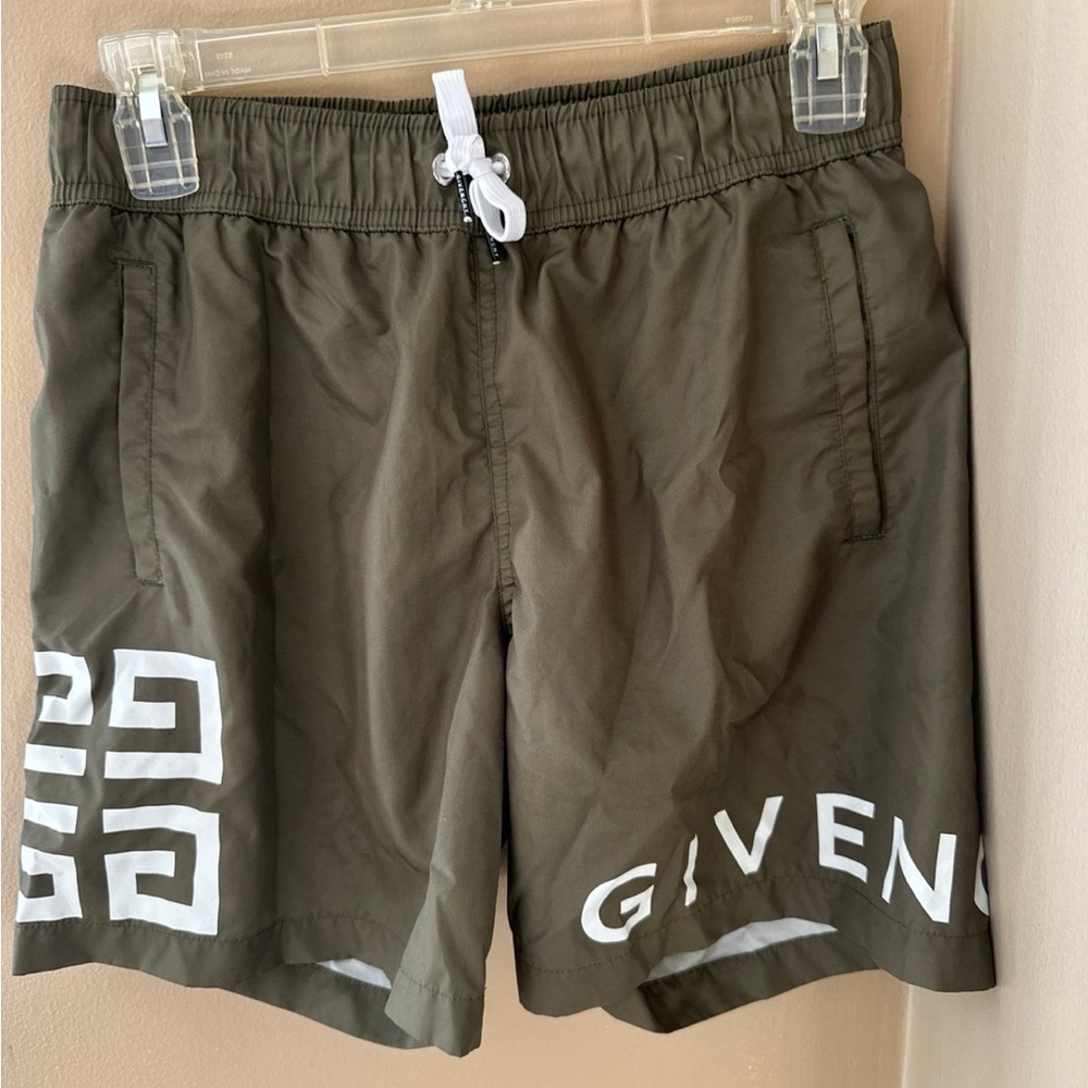 Givenchy Green and White Swim Trunks with Quick-Dry Fabric